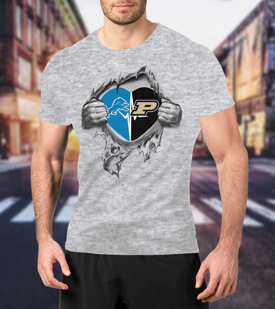 Lions And Purdue Boilermakers Heart T-Shirt