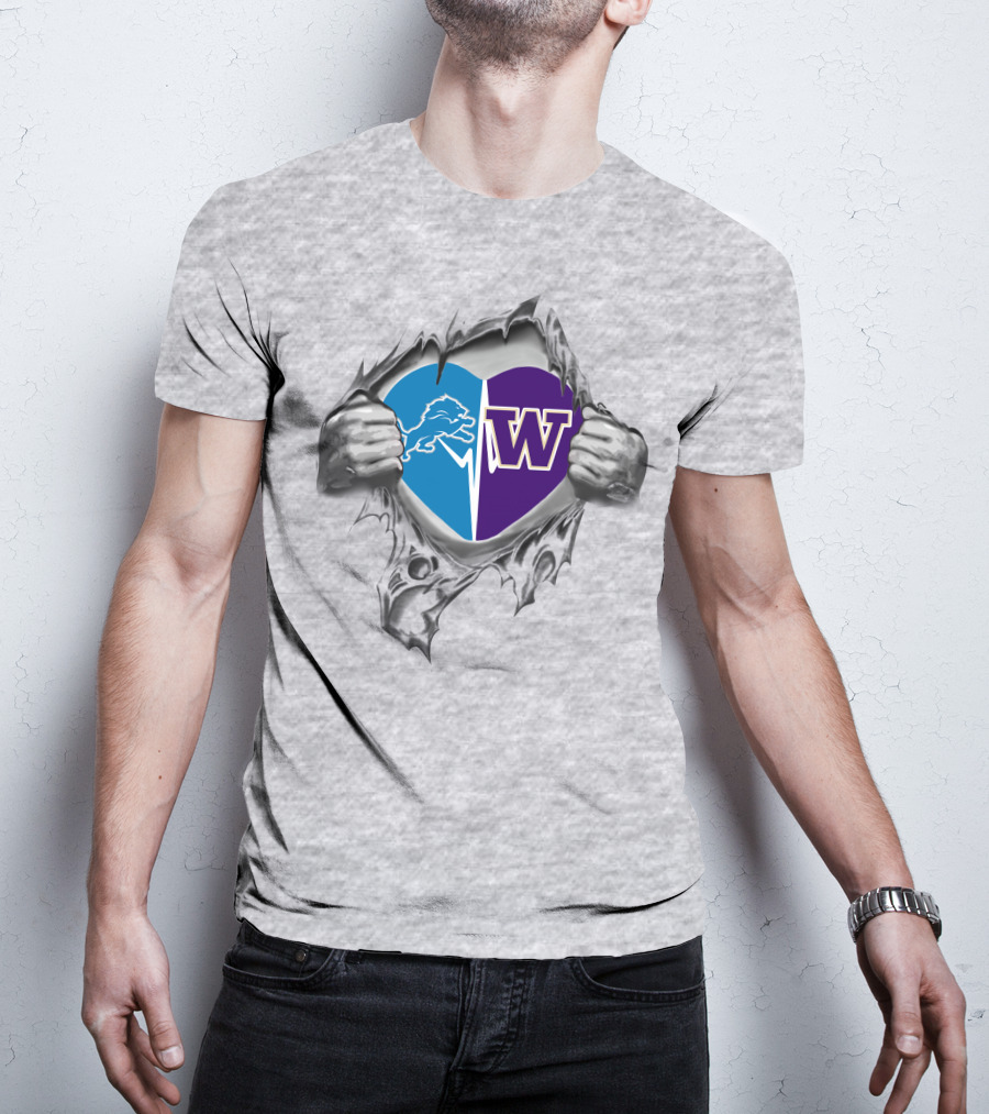 Lions Washington Huskies Heart Logo Fusion T-Shirt
