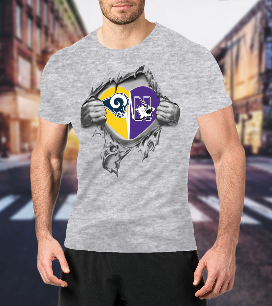 Rams Northwestern Wildcats Heart Logo Fusion T-Shirt