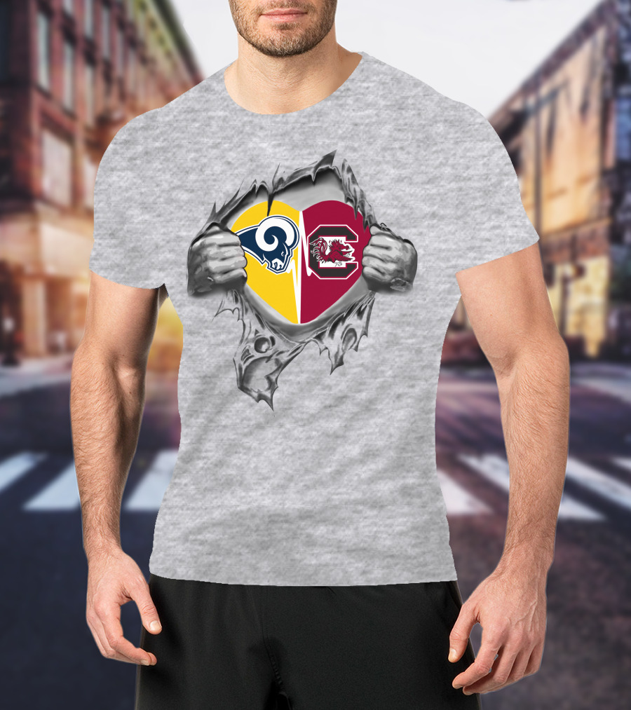 Rams South Carolina Gamecocks Heart Symbol Fusion T-Shirt