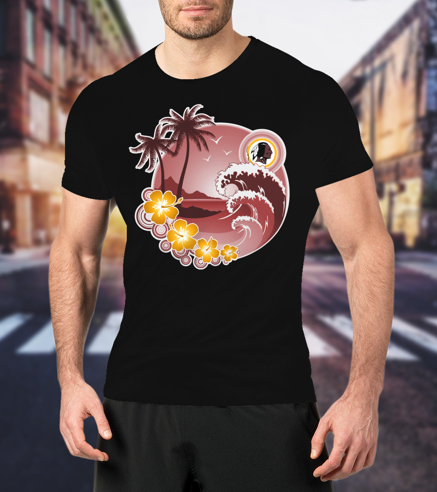 Washington Redskins Tropical Wave And Palm Scene T-Shirt