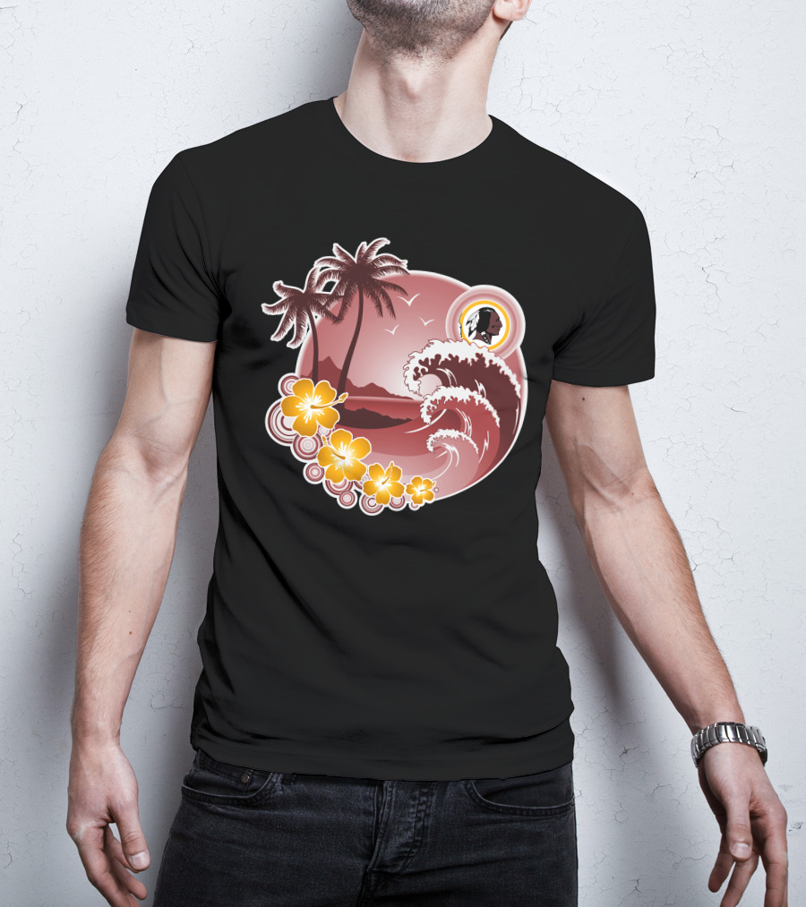 Washington Redskins Tropical Wave And Palm Scene T-Shirt