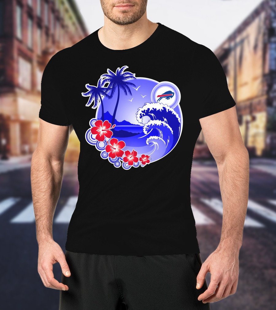 Buffalo Bills Happy Holidays Tropical Scene With Waves And Palms T-Shirt