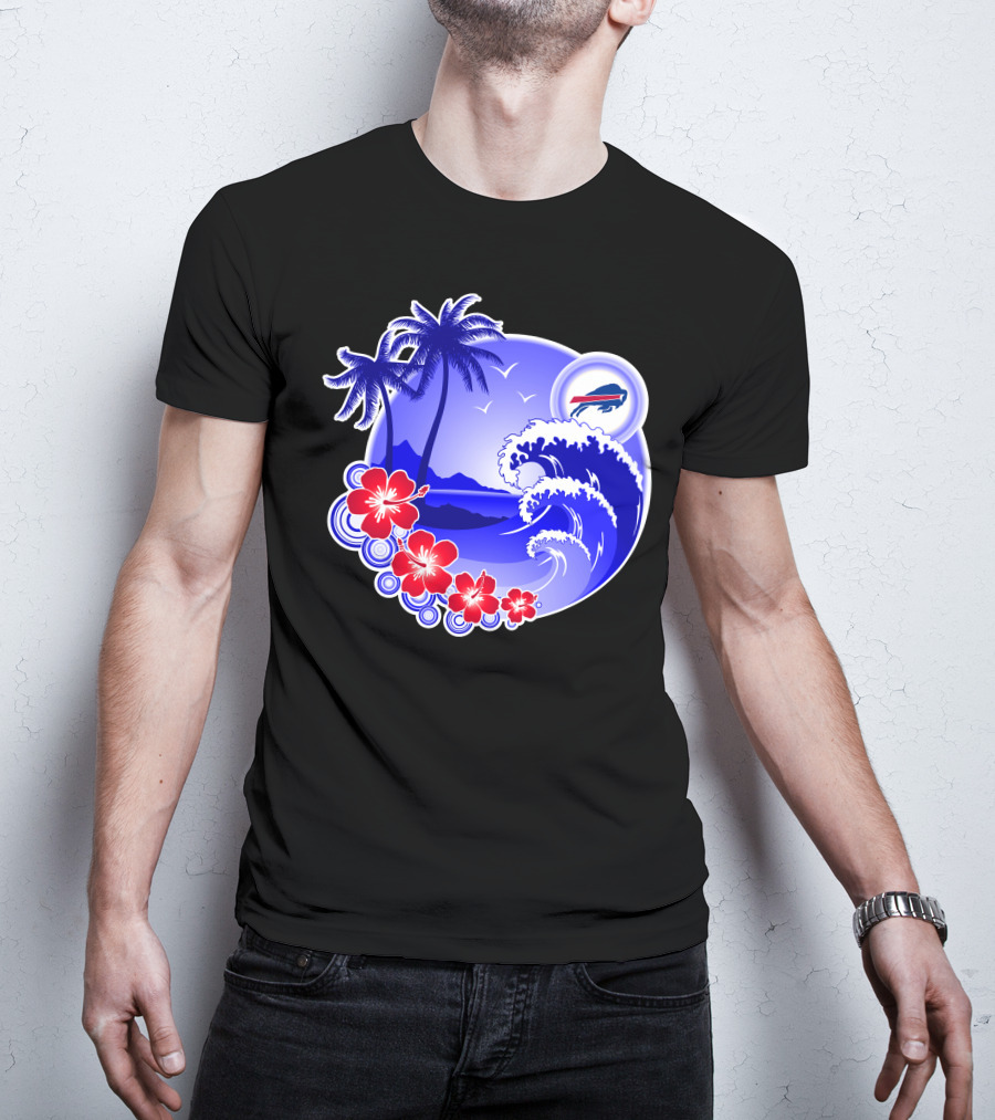 Buffalo Bills Happy Holidays Tropical Scene With Waves And Palms T-Shirt