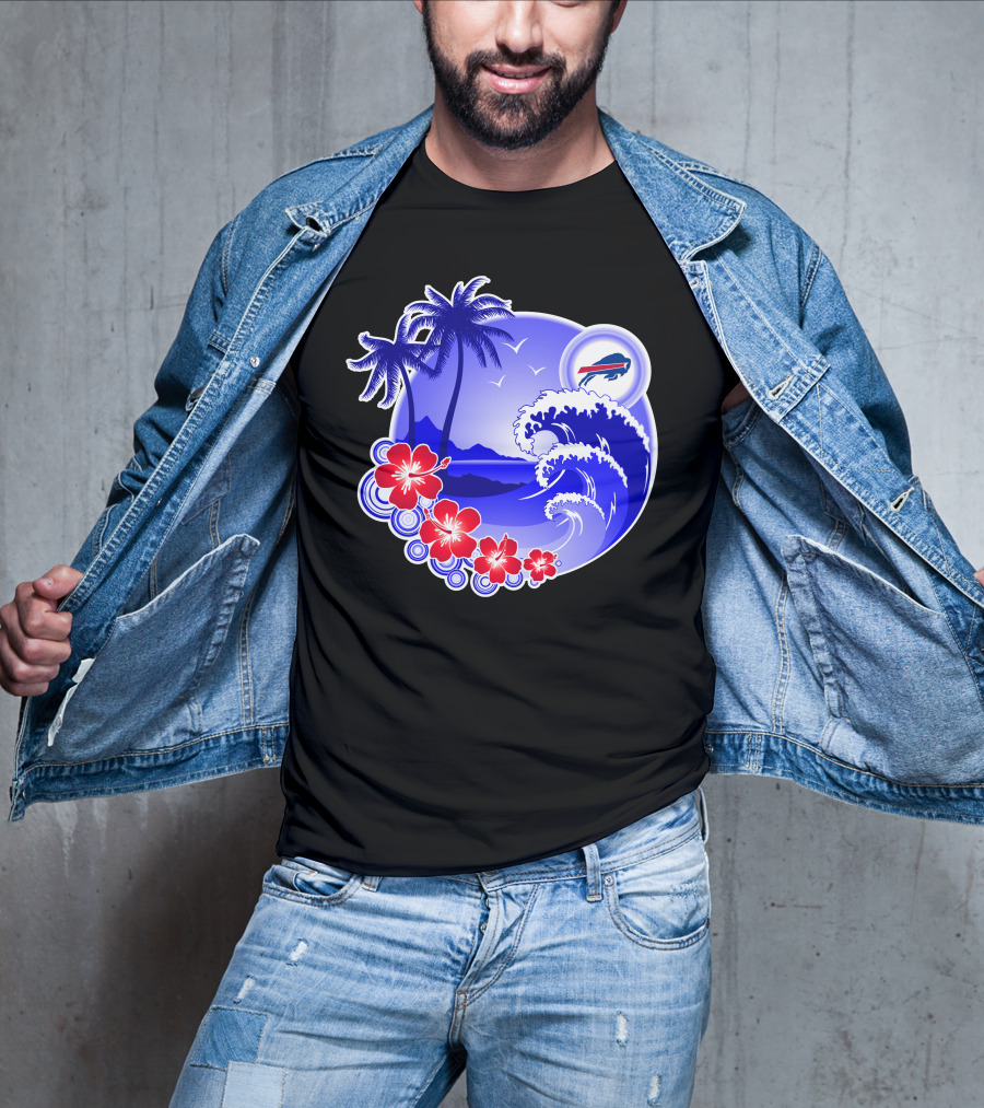 Buffalo Bills Happy Holidays Tropical Scene With Waves And Palms T-Shirt