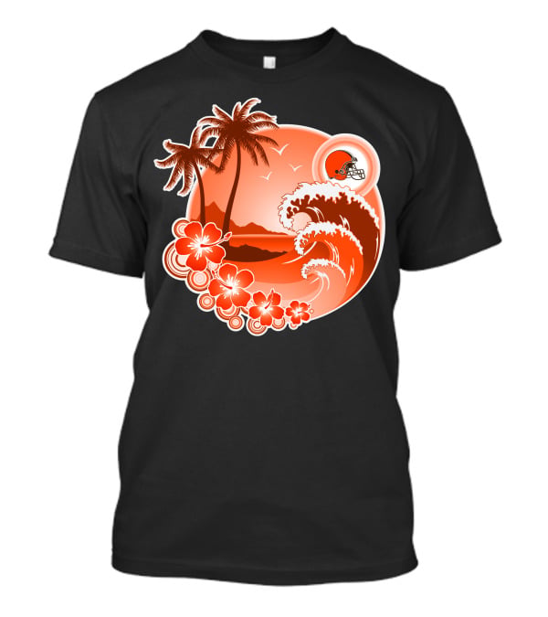 Cleveland Browns Holiday Tropical Beach Scene With Flowers And Helmet T-Shirt