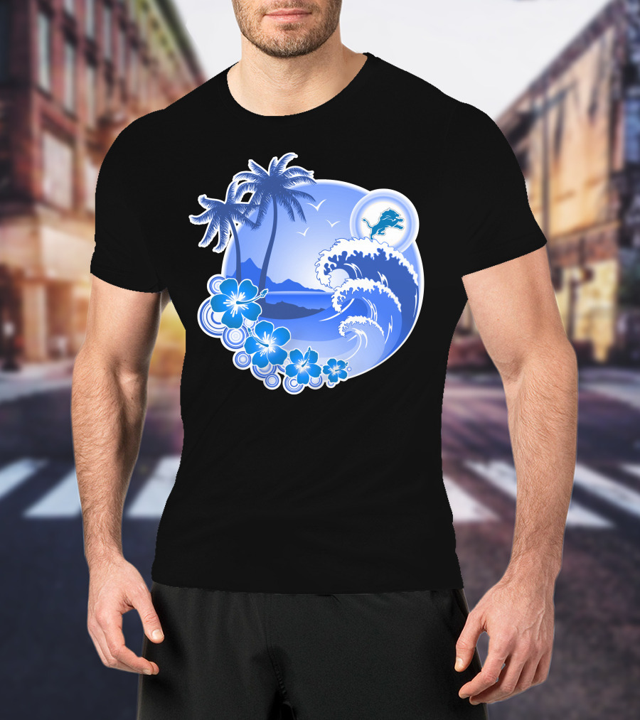 Detroit Lions Happy Holidays Tropical Wave And Palm Trees T-Shirt