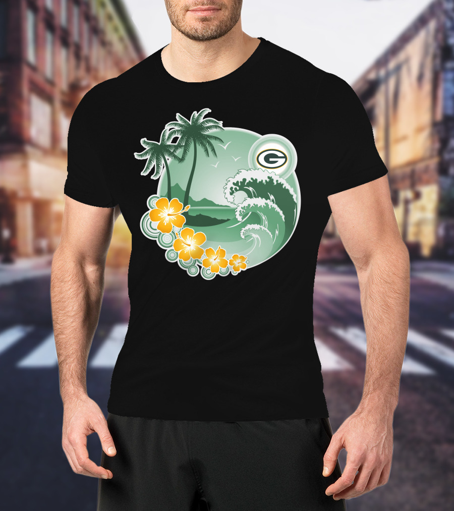 Green Bay Packers Tropical Wave Holiday Scene T-Shirt