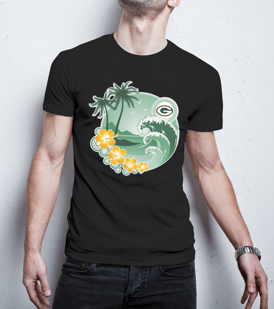 Green Bay Packers Tropical Wave Holiday Scene T-Shirt