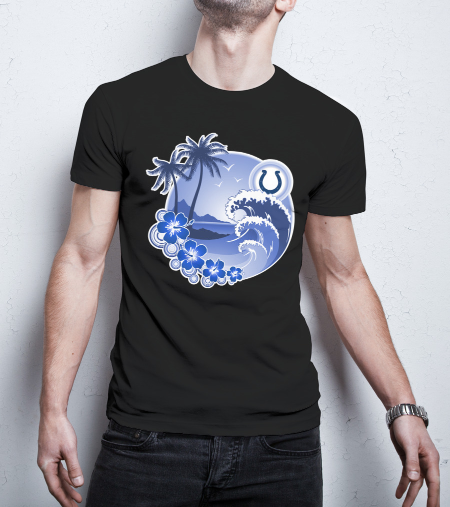 Indianapolis Colts Happy Holidays Wave And Palm Trees With Horseshoe T-Shirt