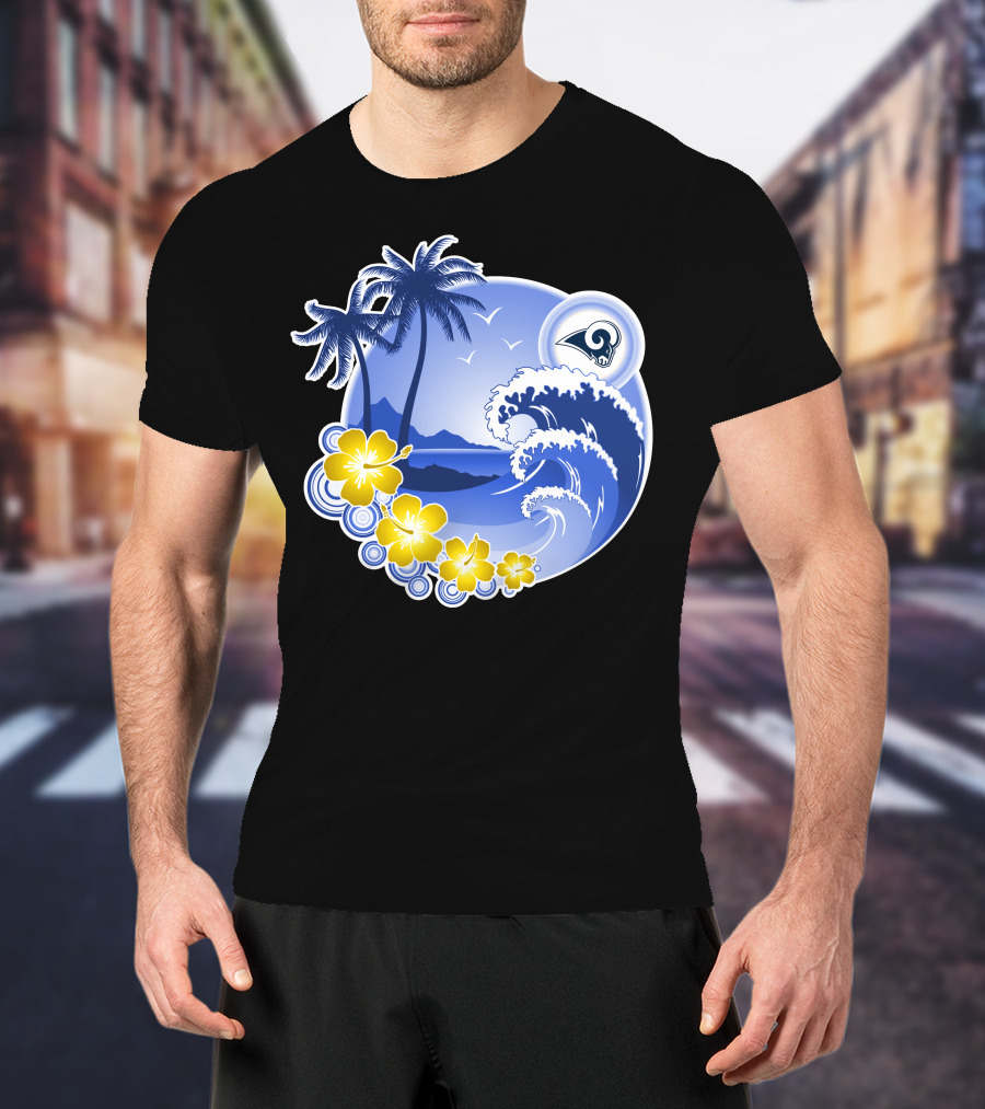 Los Angeles Rams Holiday Beach Waves And Palm Trees T-Shirt
