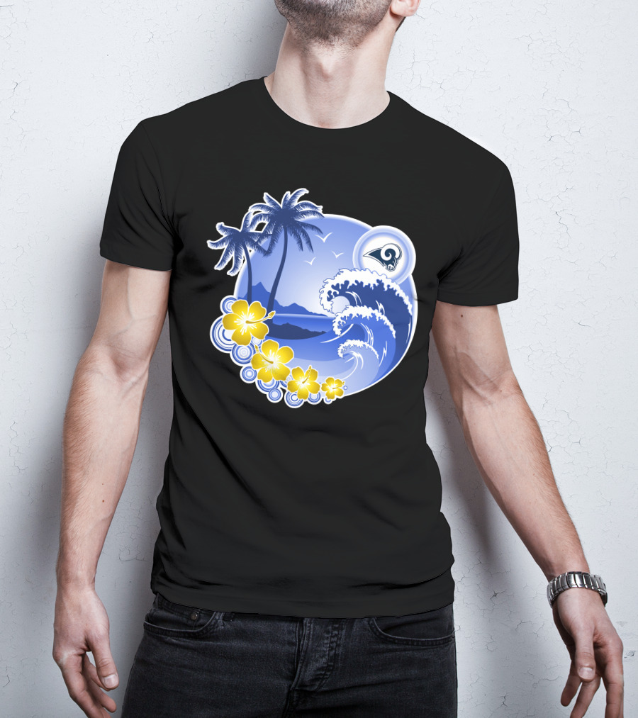 Los Angeles Rams Holiday Beach Waves And Palm Trees T-Shirt