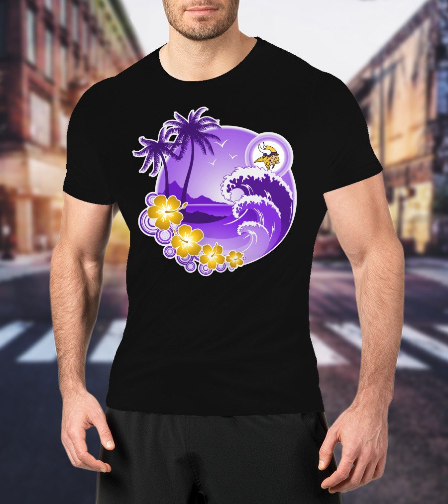 Minnesota Vikings Tropical Wave Happy Holidays T-Shirt