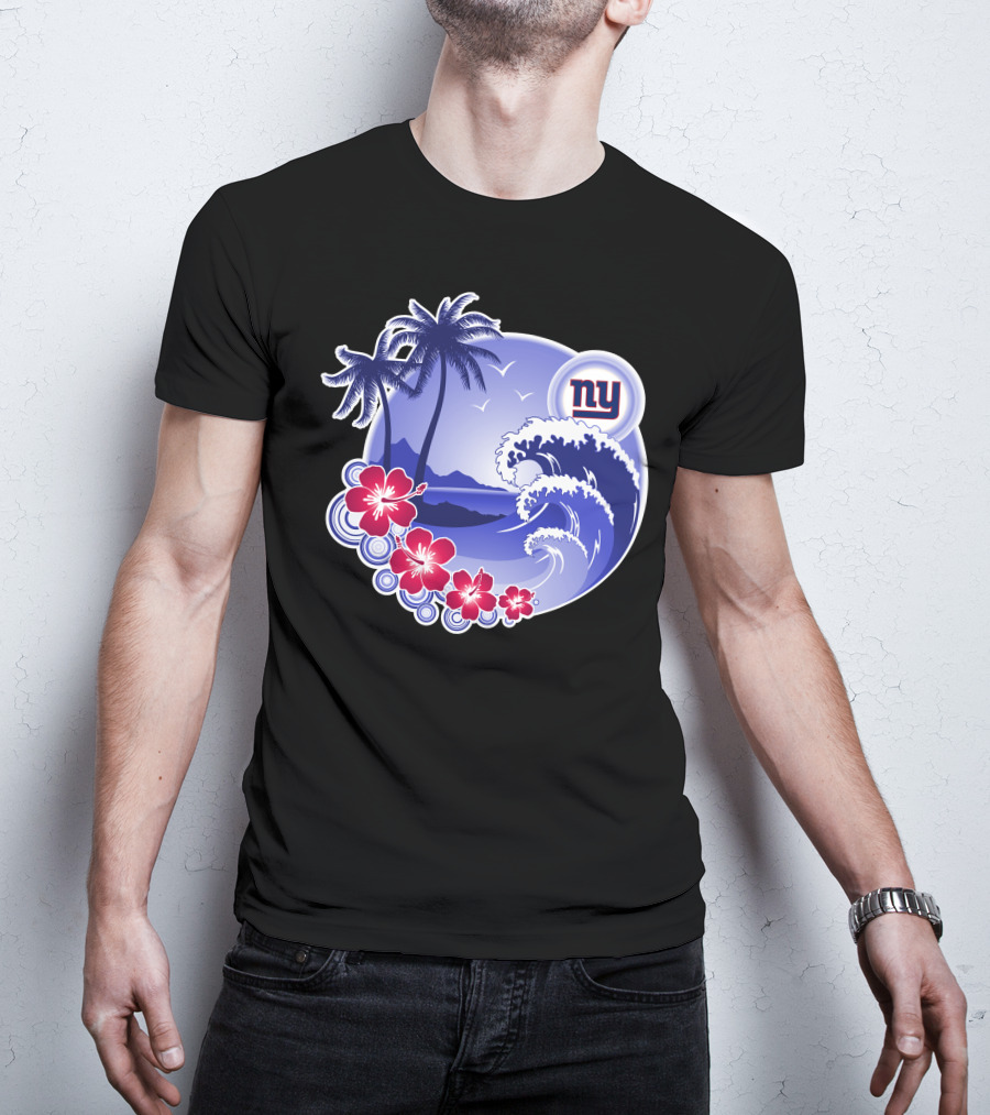 New York Giants Tropical Island Wave And Palm Trees T-Shirt