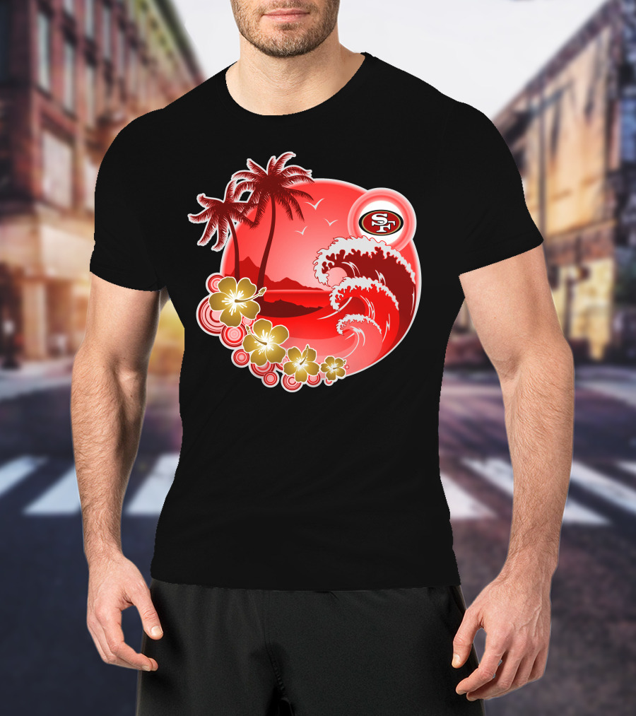 San Francisco 49ers Hawaiian Holiday Wave And Palm Trees T-Shirt