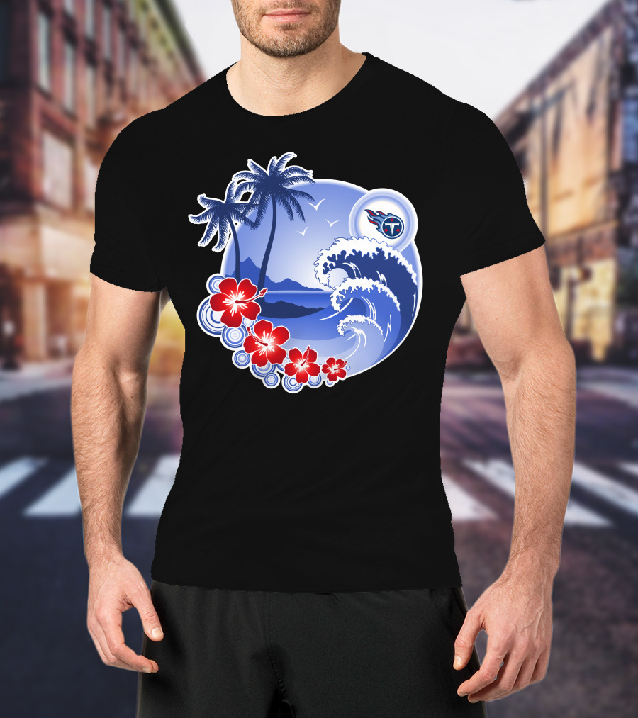 Tennessee Titans Happy Holidays Tropical Waves And Palm Trees T-Shirt