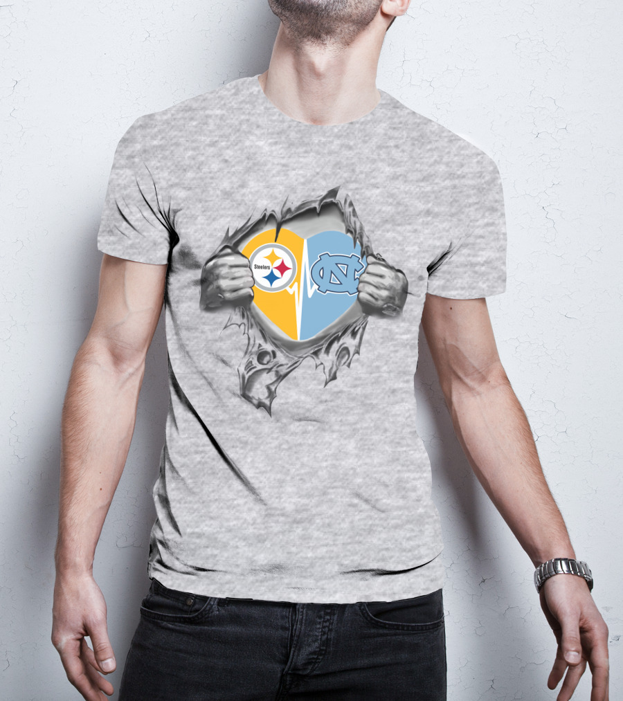 Steelers North Carolina Tar Heels Heart Torn Reveal T-Shirt