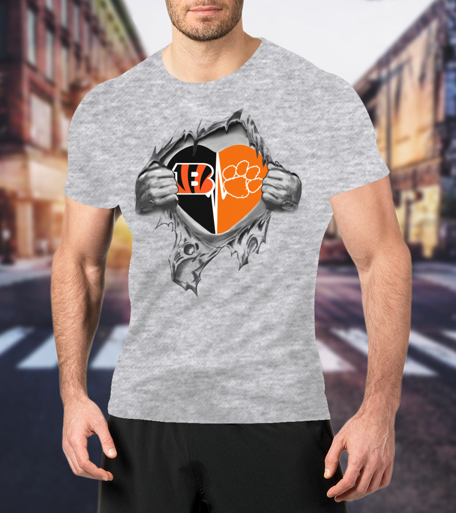 Bengals Clemson Tigers Heart Split Paw Logo Football Fan Pride T-Shirt