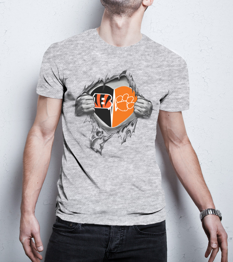Bengals Clemson Tigers Heart Split Paw Logo Football Fan Pride T-Shirt