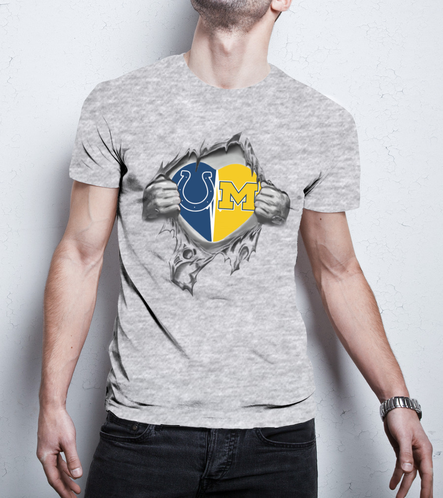 Colts Michigan Wolverines Heart Tear T-Shirt