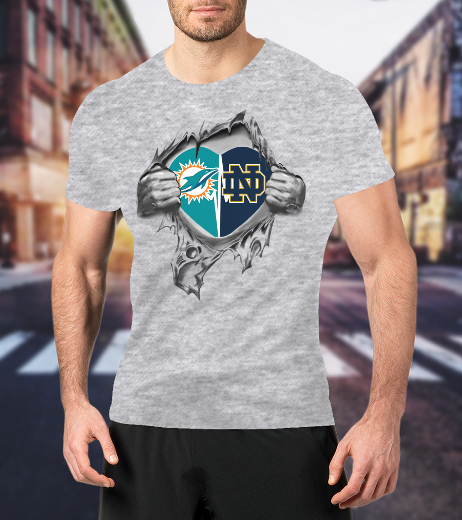 Dolphins Notre Dame Fighting Irish Heart T-Shirt