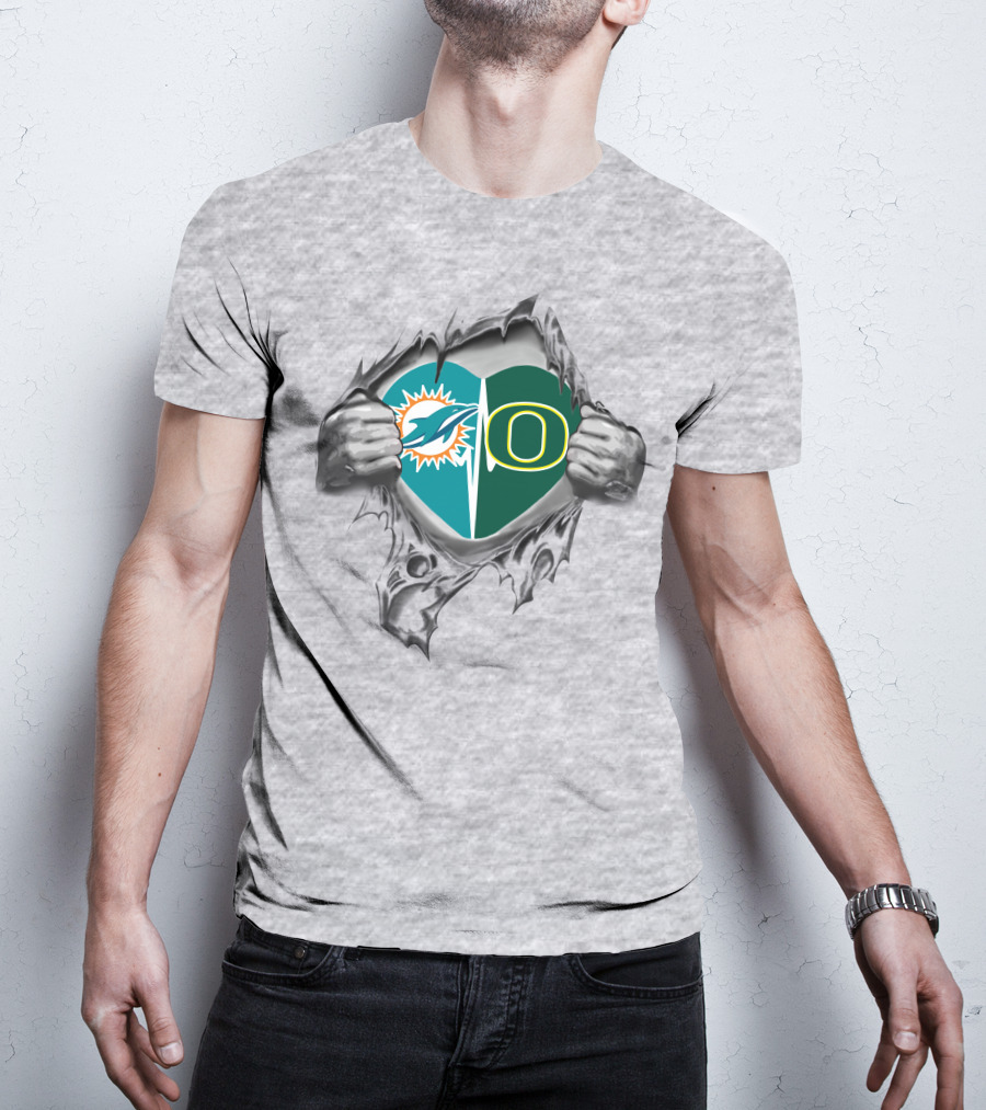 Dolphins Oregon Ducks Heart Logo Fusion Heritage T-Shirt