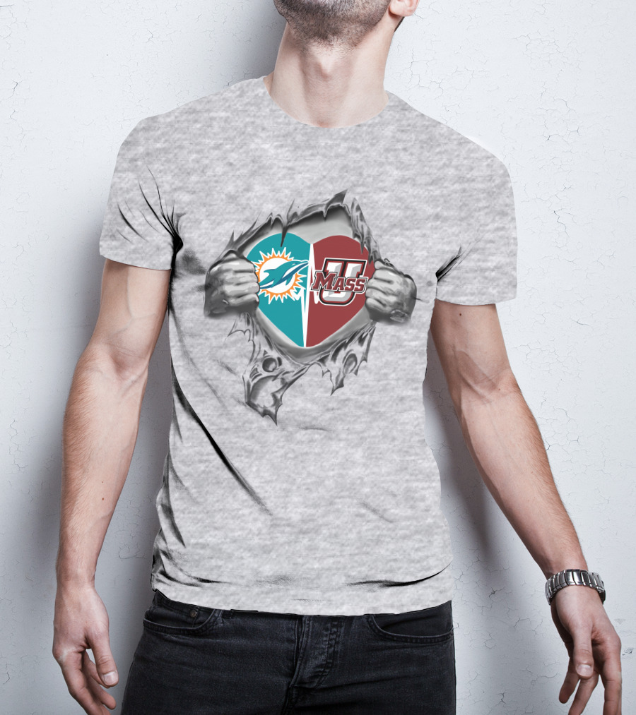 Dolphins Umass Minutemen Heart Logo T-Shirt
