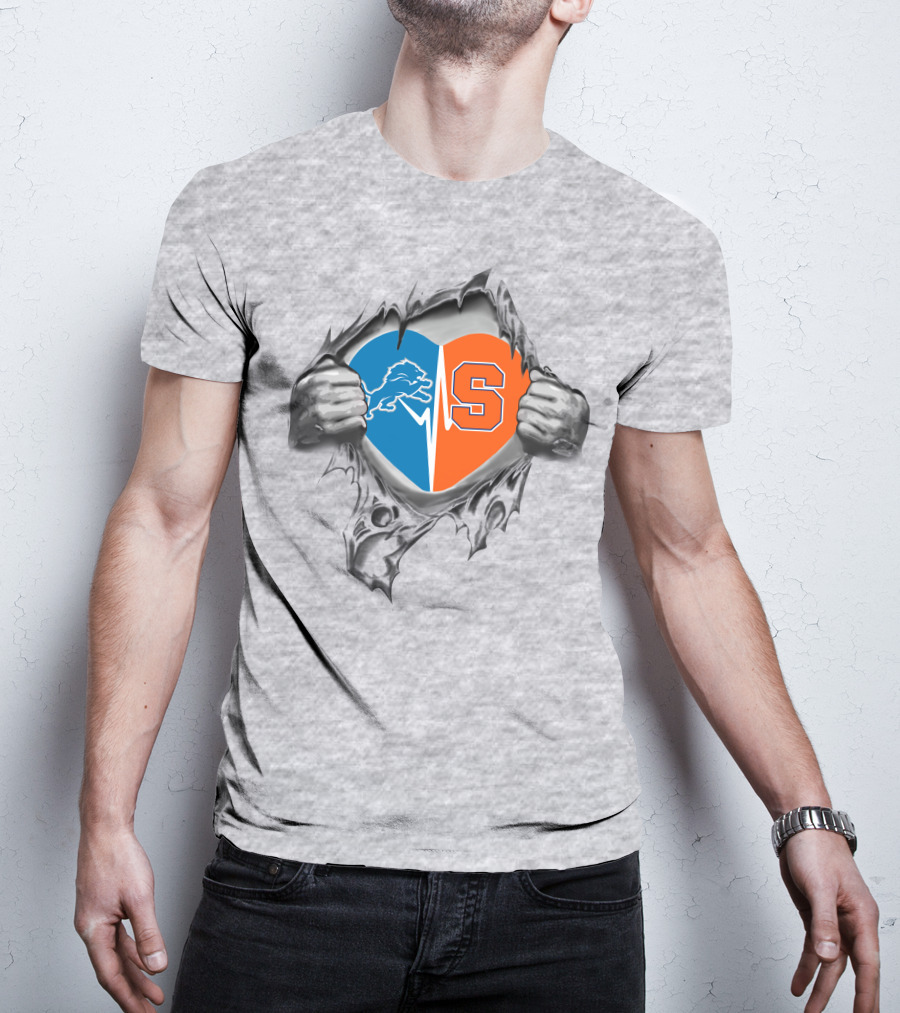 Detroit Lions And Syracuse Orange Heart T-Shirt