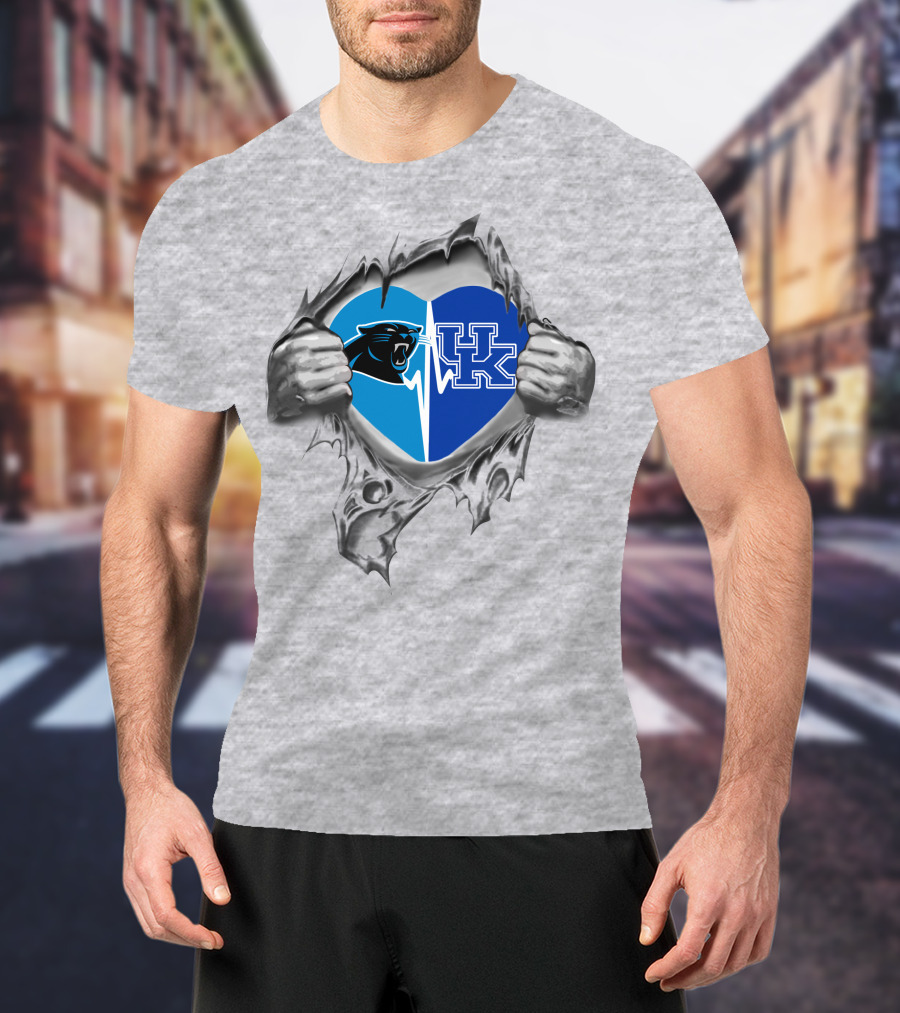Panthers Kentucky Wildcats Heart Logos T-Shirt