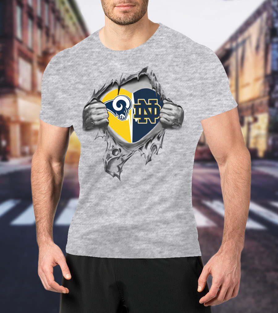 Rams Notre Dame Fighting Irish Heart Logo Combo T-Shirt
