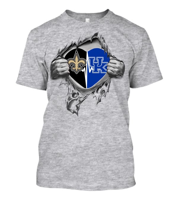 Saints Kentucky Wildcats Heart Dual Team Loyalty T-Shirt