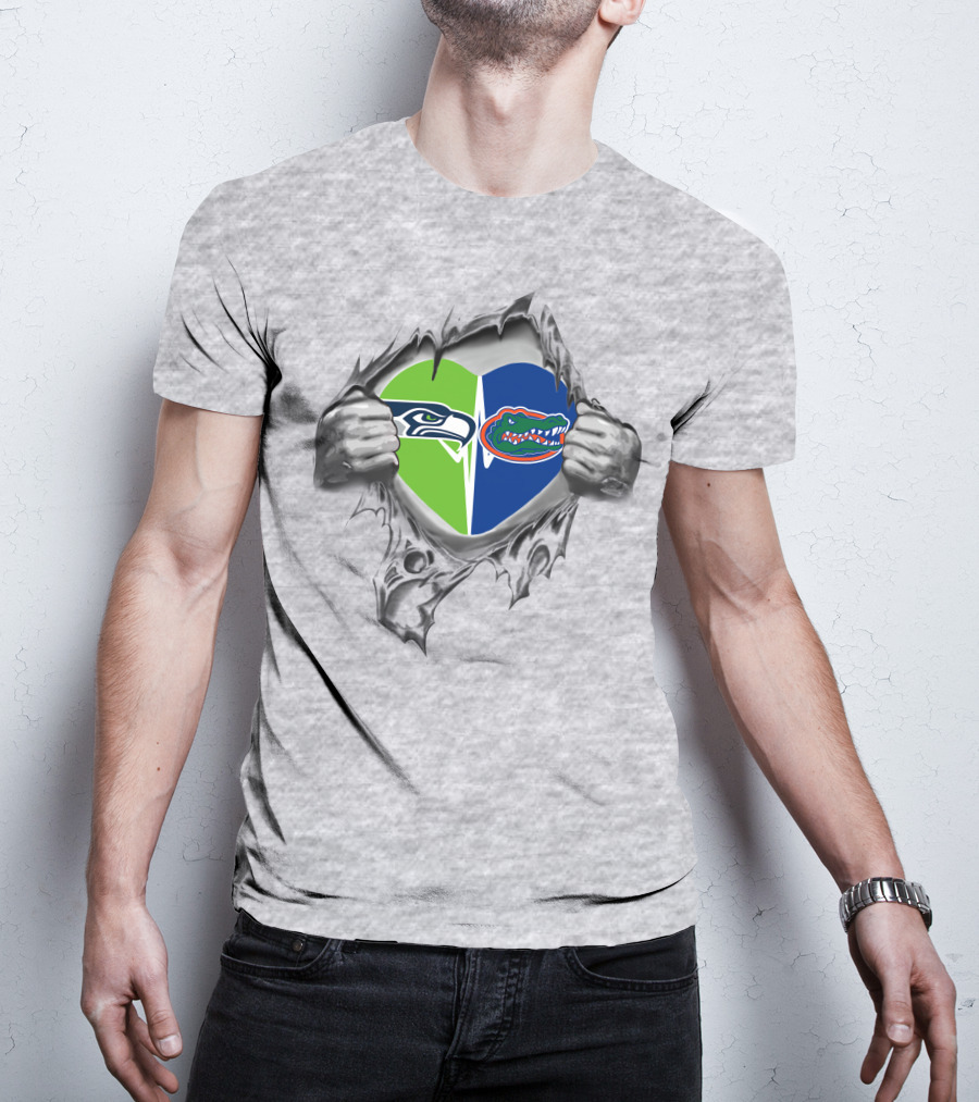 Seahawks Florida Gators Heart Logo Ripped T-Shirt
