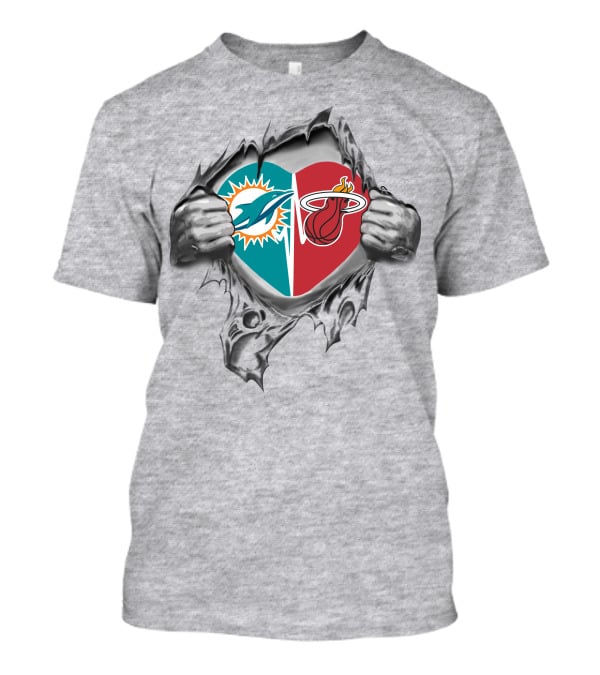 Dolphins Miami Heat Heart Emblem Fan Tribute T-Shirt