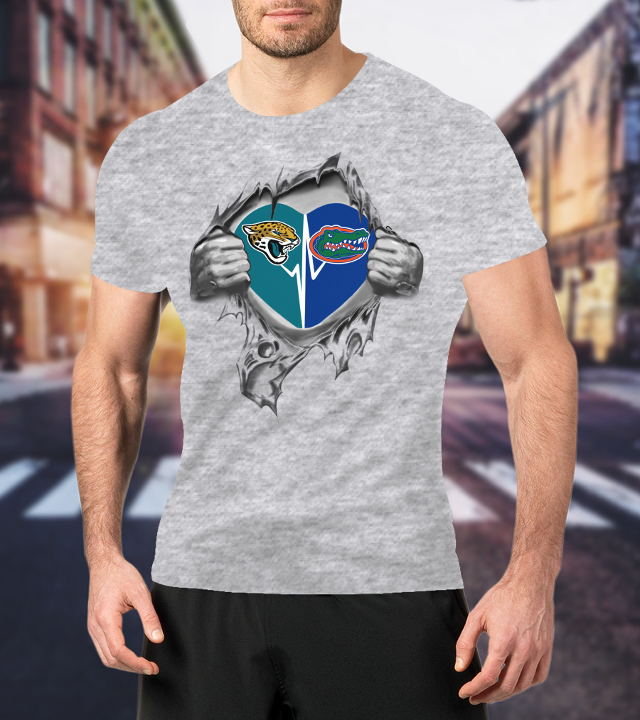 Jaguars Florida Gators Heart Rip It's In My Heart T-Shirt