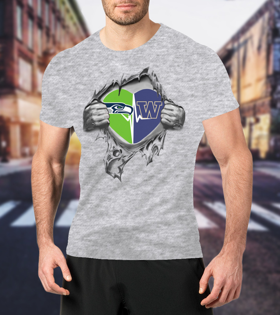 Seattle Seahawks Washington Huskies Heart Symbolizing Passion And Loyalty T-Shirt