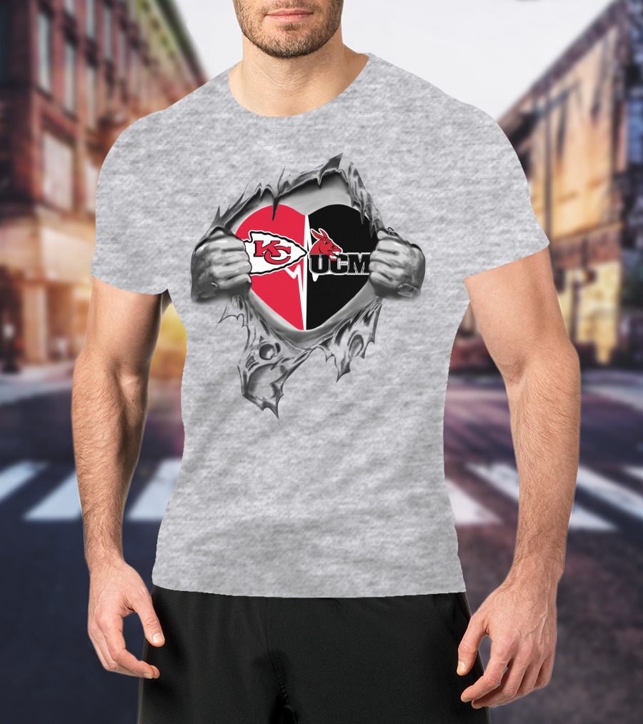 Heart Of Kansas City Chiefs And Ucm Mules Passion T-Shirt