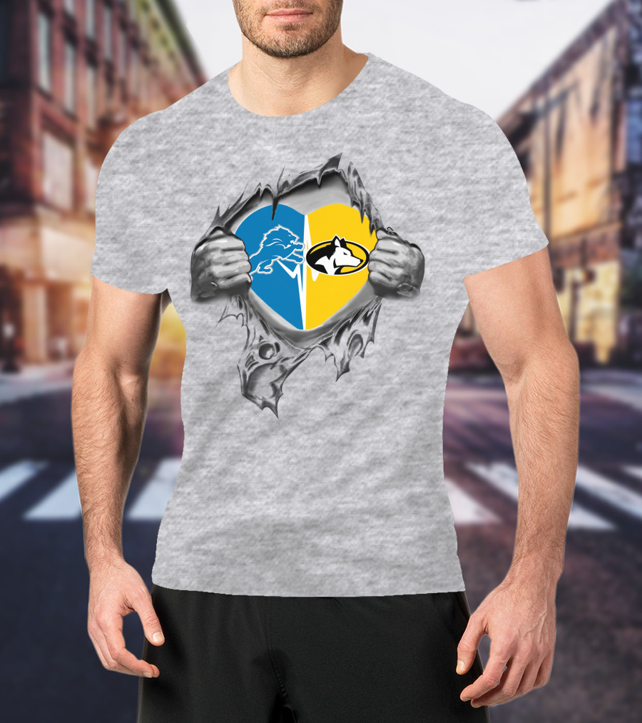 Lions Michigan Tech Huskies Heart Torn Open T-Shirt
