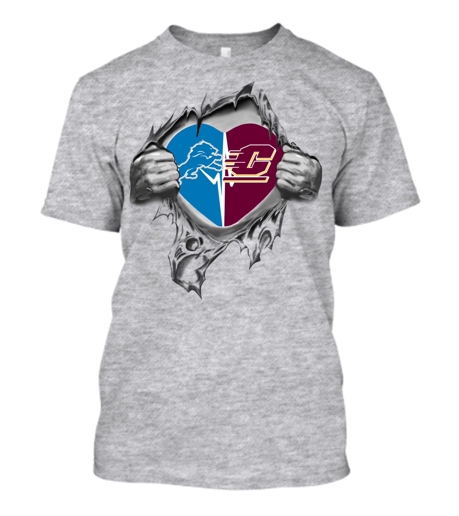 Lions Detroit Central Michigan Chippewas Heart T-Shirt