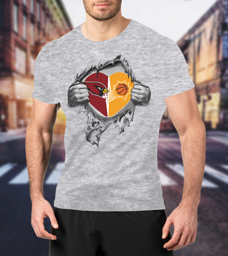 Arizona Cardinals Phoenix Suns Heart Emblem Pulled Open T-Shirt
