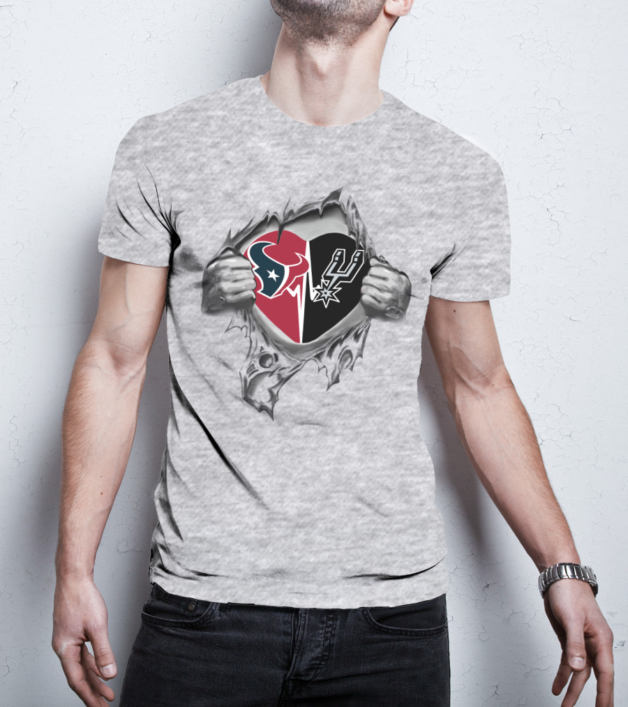 Texans San Antonio Spurs Heart Split Design 213 Texas Pride T-Shirt
