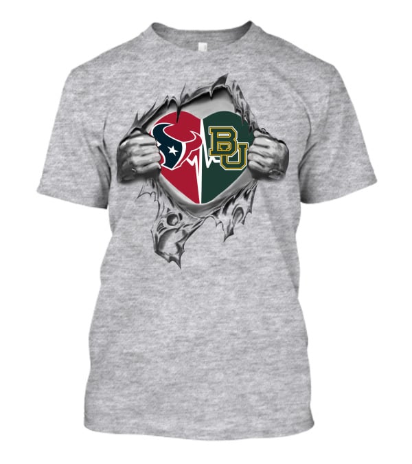 Texans Baylor Bears Heart Split Texans Baylor Bears Logo Heart T-Shirt