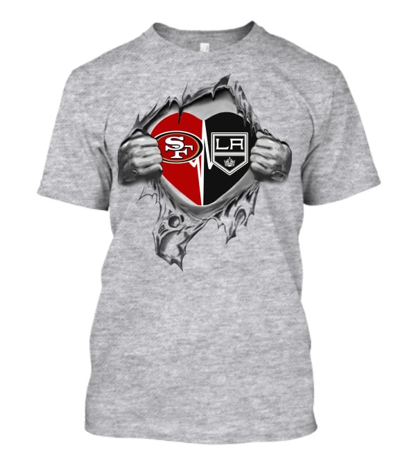 49ers Los Angeles Kings Heart Logo Tear T-Shirt