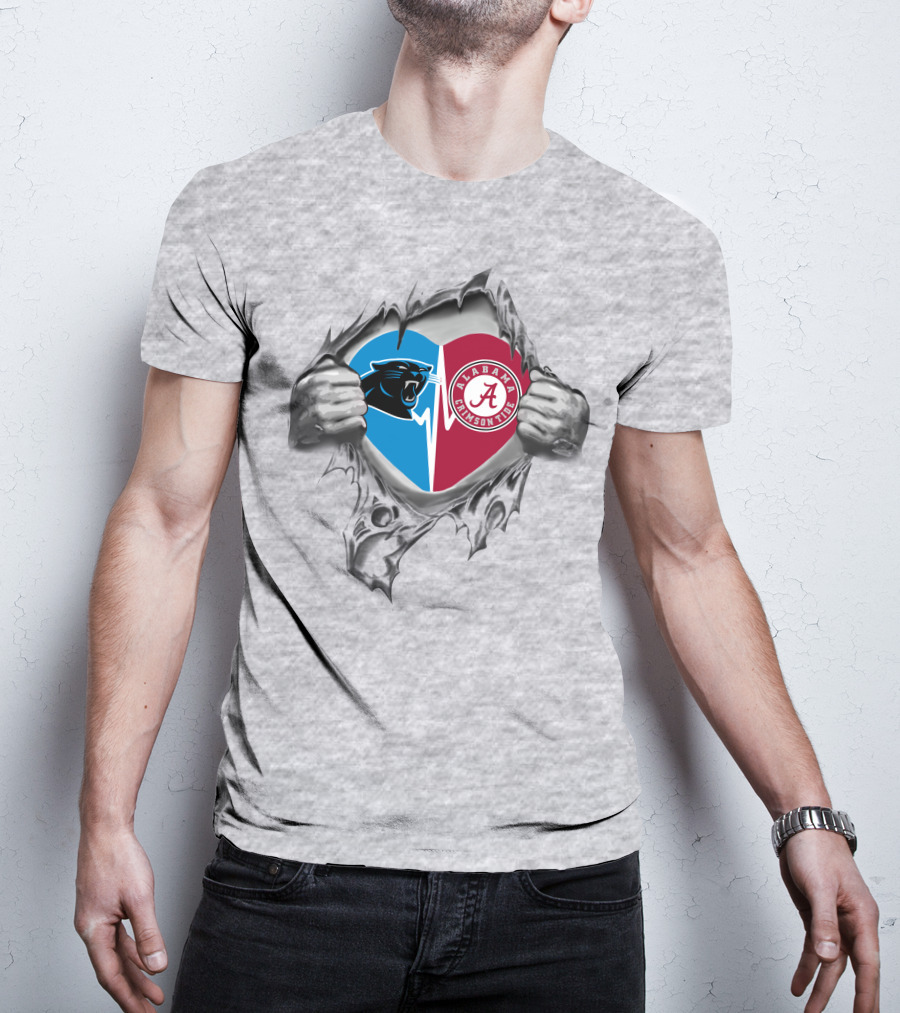 Carolina Panthers Alabama Crimson Tide Heart Split It's In My Heart T-Shirt