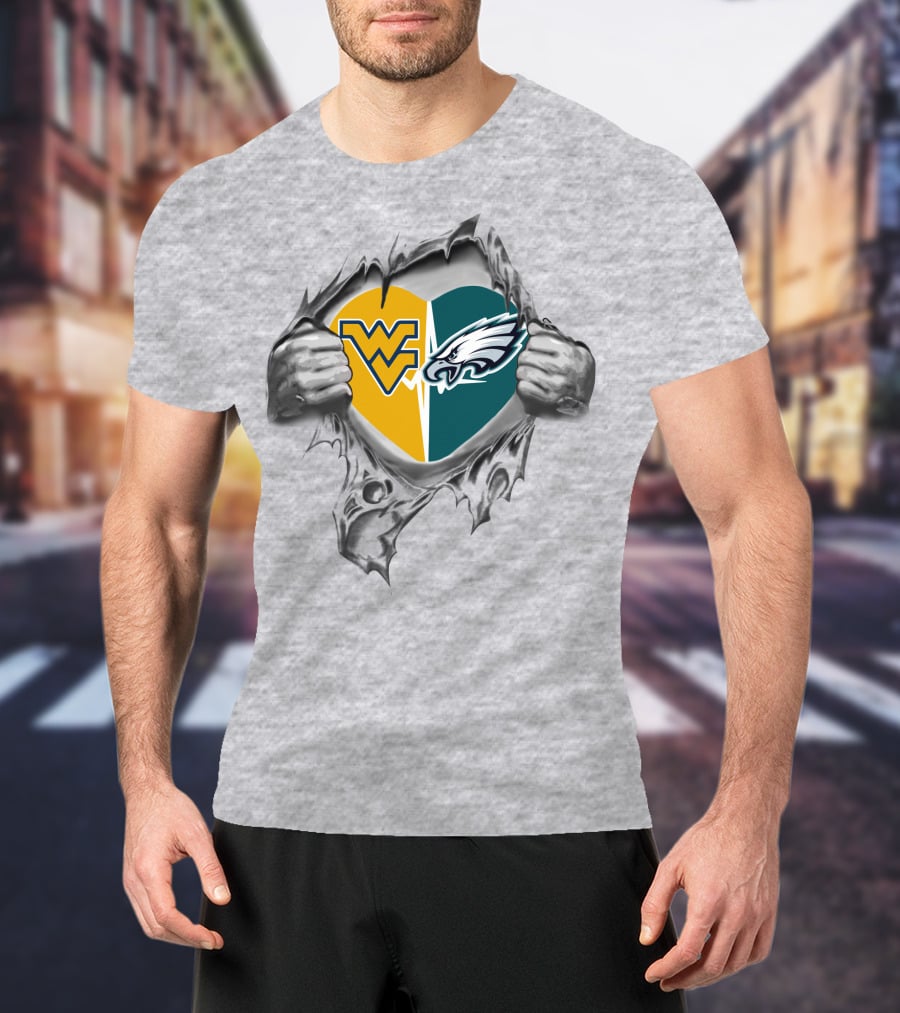 West Virginia Mountaineers Philadelphia Eagles Heart 375 T-Shirt
