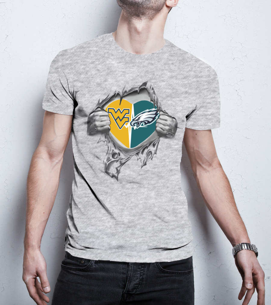 West Virginia Mountaineers Philadelphia Eagles Heart 375 T-Shirt