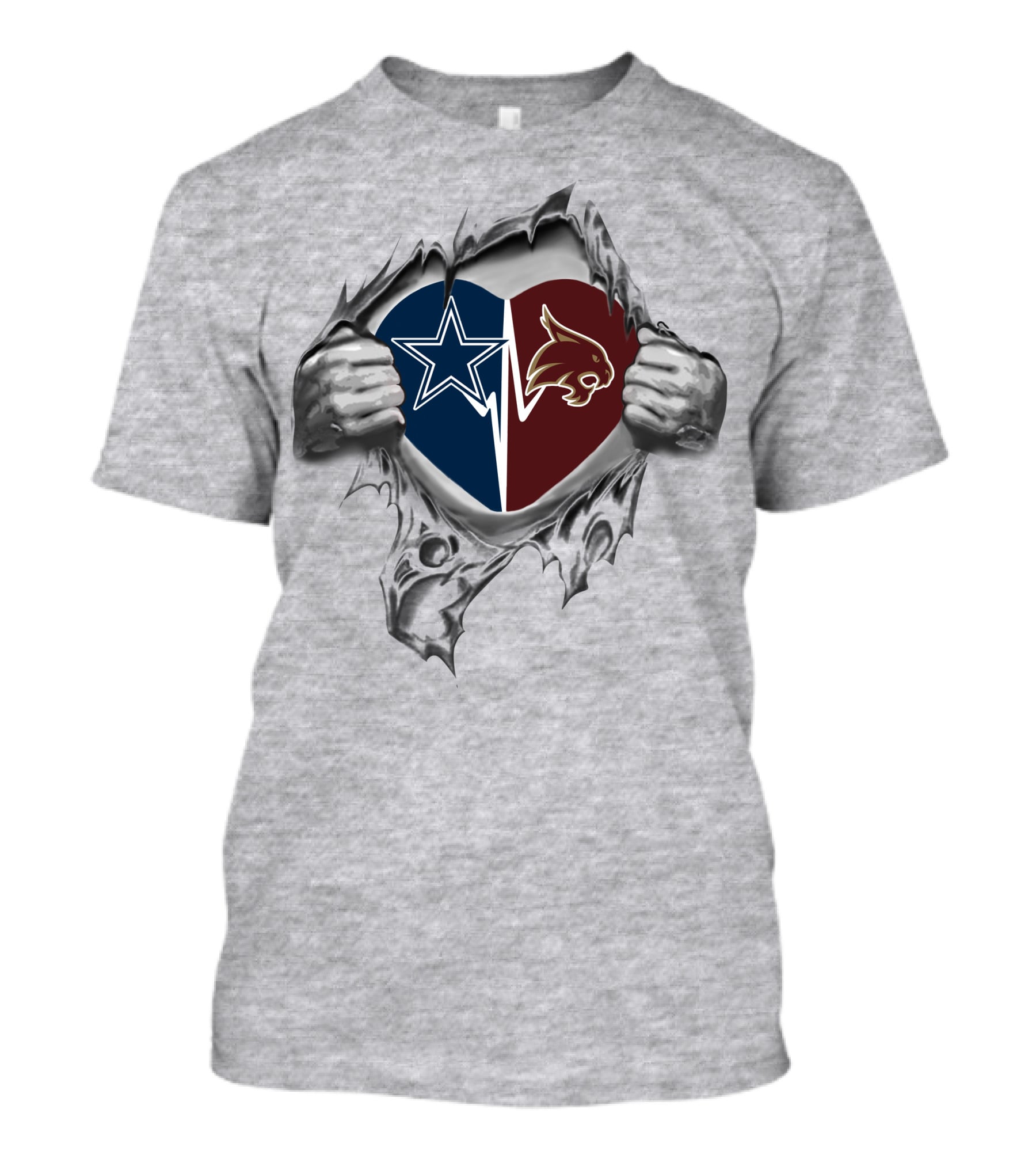 Cowboys Texas State Bobcats Heart Split T-Shirt