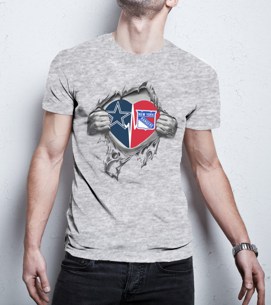 Cowboys New York Rangers Heart Logo Tearing T-Shirt
