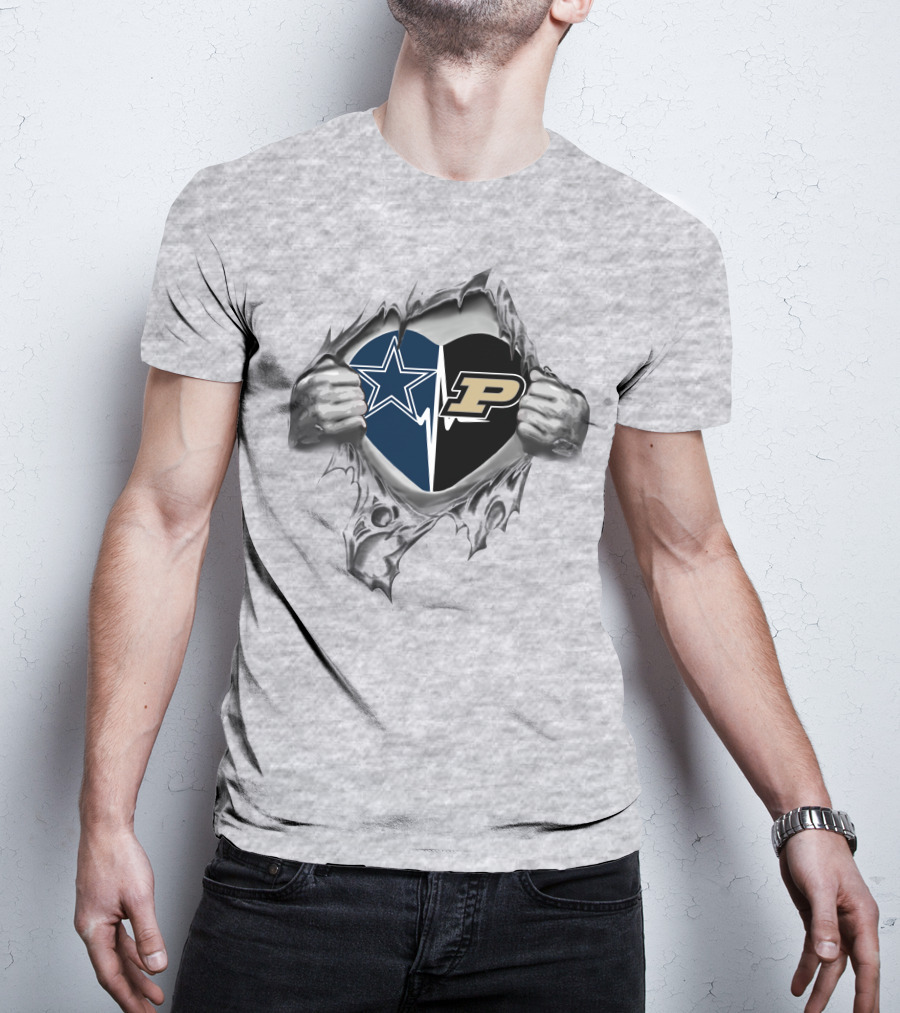 Cowboys Purdue Boilermakers Heart Logo Fusion T-Shirt