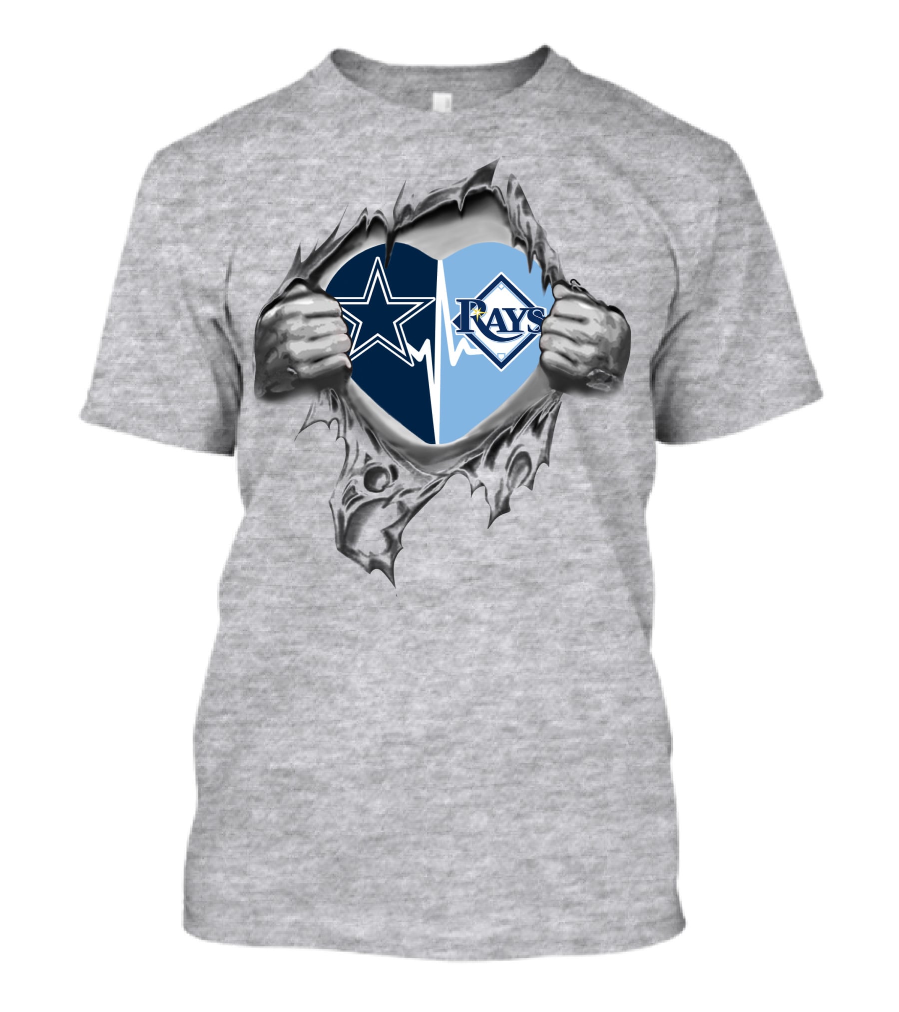 Cowboys Fans Tampa Bay Rays Fans Heart Logo Combination T-Shirt