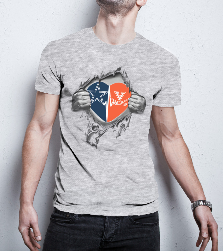 Cowboys Virginia Cavaliers Heart With Star And V Crossed Swords T-Shirt